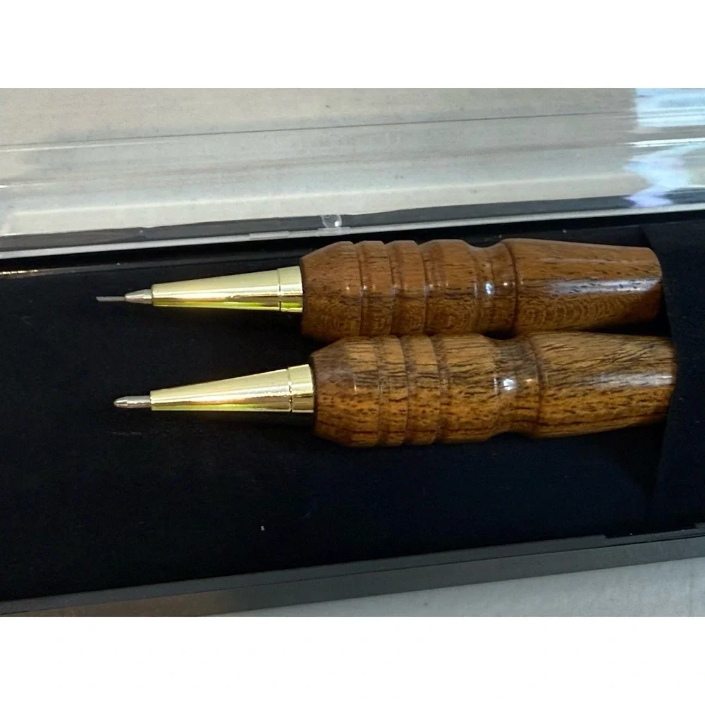 Handmade Bocote Wood Pen & Mechanical Pencil Set Gold Trim Fits Cross Refill